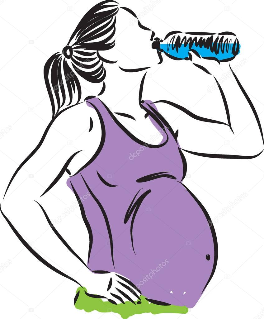 pregnant woman drinking bottle of water vector illustration