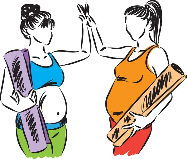 两名孕妇瑜伽健身矢量插画 — 图库矢量图片