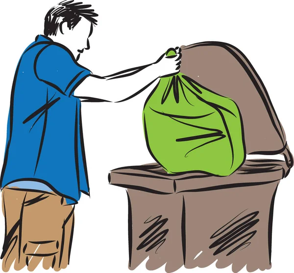 Man Illustration Taking Out Garbage Vector — Stock Vector