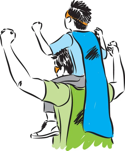 父と息子のスーパー ヒーローのケープ付きベクトル イラスト — ストックベクタ