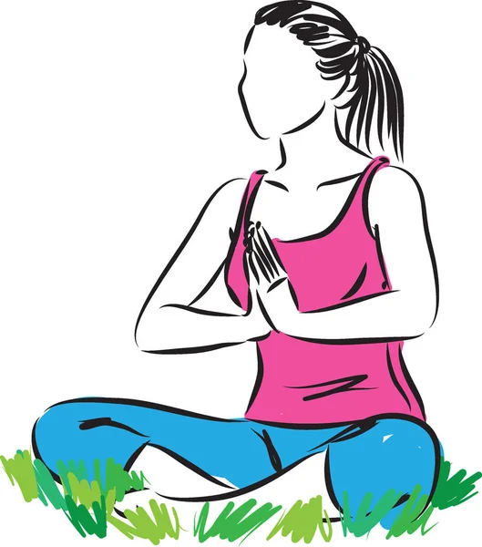 フィットネス ヨガ女性瞑想ベクトル図 — ストックベクタ