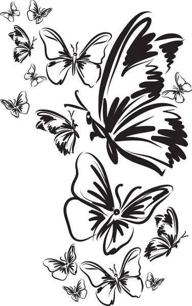 许多蝴蝶纹身矢量插画 — 图库矢量图片