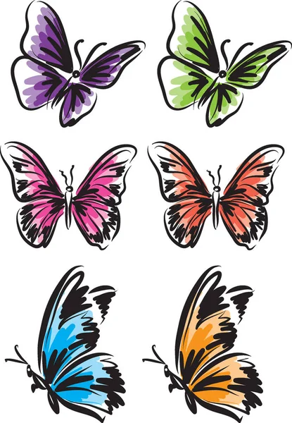 Много Цветных Татуировок Бабочки Векторные Иллюстрации — стоковый вектор