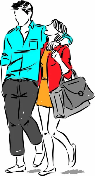 Romantique Couple Homme Femme Vecteur Illustration — Image vectorielle