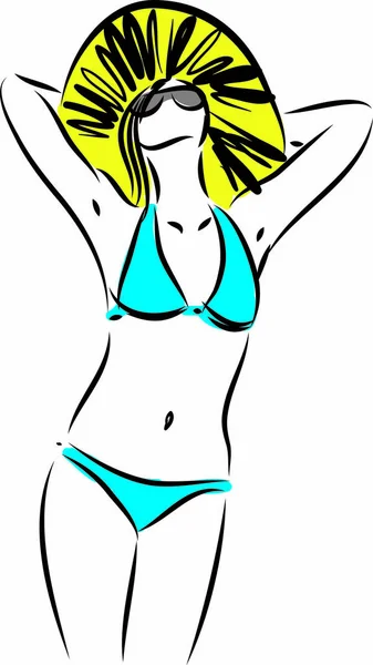 Jolie Dame Avec Chapeau Illustration Vectorielle Bikini — Image vectorielle