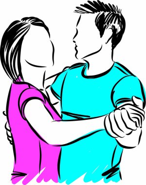 Romantik çift, erkek ve kadın dans vektörü çizimi