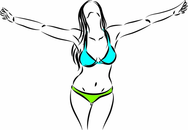 Freedom Woman Gesture Bikini Vector Illustration — Stock Vector