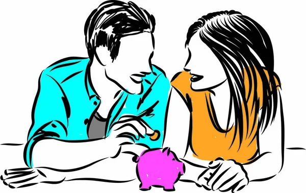 Pareja Hombre Mujer Ahorro Concepto Vector Ilustración — Vector de stock