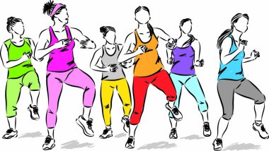 fitness kadın vektör illüstrasyonu grubu