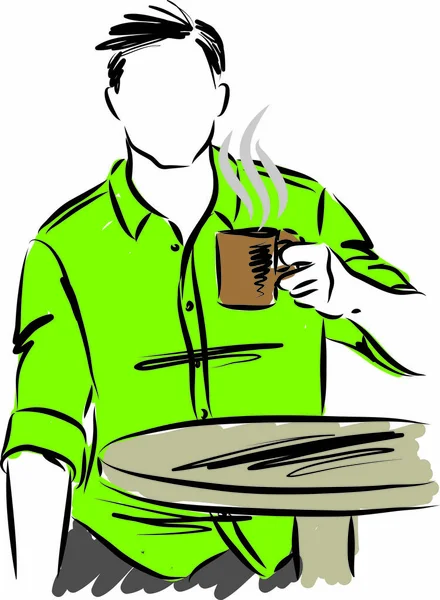 Hombre Con Taza Ilustración Vector Café — Archivo Imágenes Vectoriales