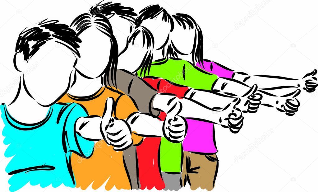 group of teenagers with thumbs up concept vector illustration