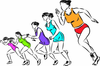 bir grup koşucu kadın vektör illüstrasyonu