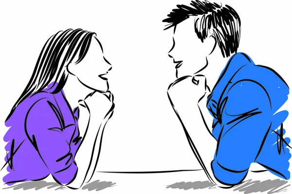 Couple Homme Femme Regardant Illustration Vectorielle — Image vectorielle