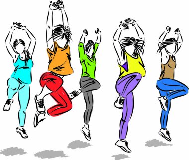 bir grup dansçı fitness vektör çizimi