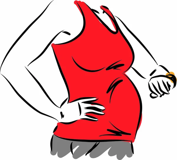 Donna Pregnante Che Guarda Illustrazione Del Vettore Dell Orologio — Vettoriale Stock
