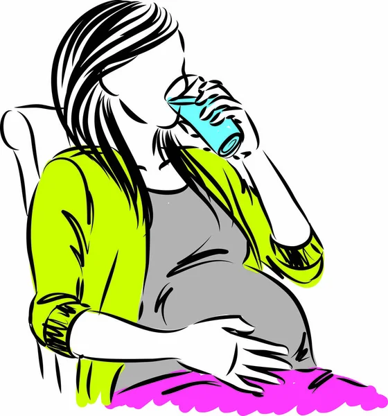 Mujer Embarazada Beber Vaso Agua Vector Ilustración — Vector de stock