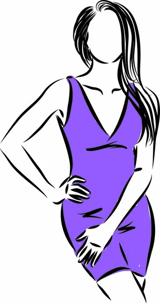 Bella Donna Modellazione Vestito Vettoriale Illustrazione — Vettoriale Stock