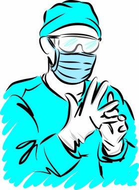 Tıbbi eldivenli doktor ve maske vektör çizimi