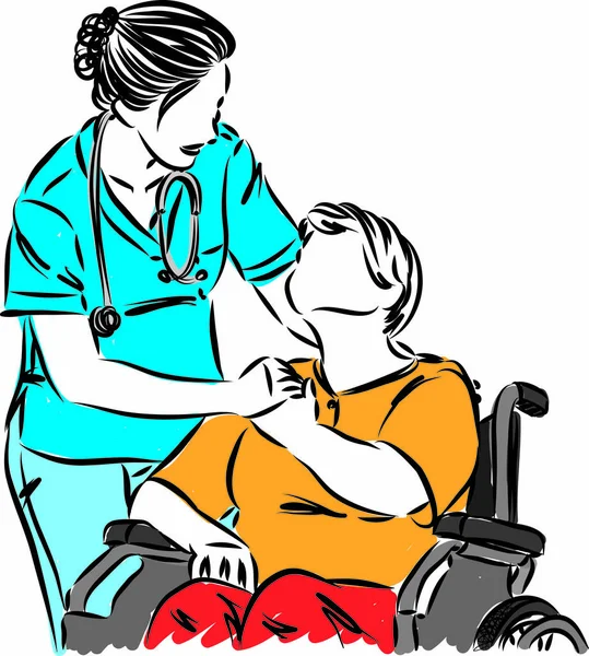 Médico Con Paciente Silla Ruedas Vector Ilustración — Archivo Imágenes Vectoriales