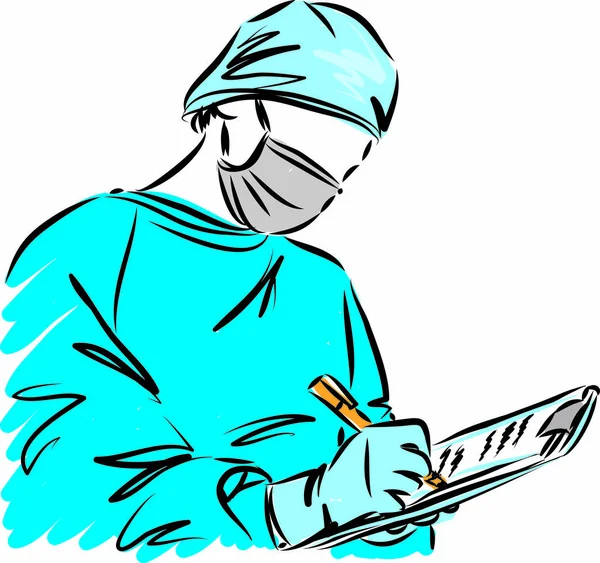 Médico Con Máscara Guantes Tomando Notas Vector Ilustración — Vector de stock