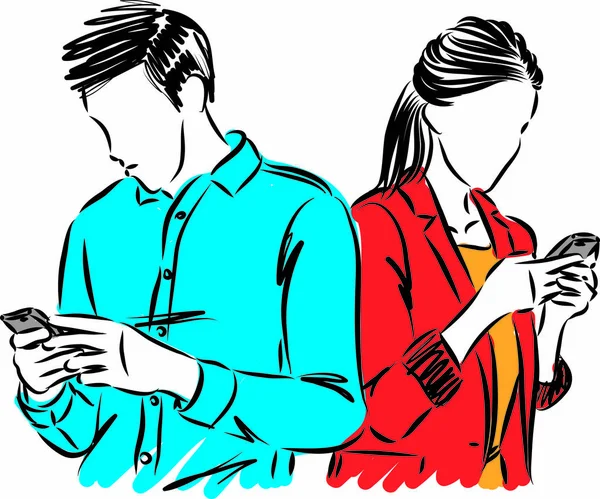 Pareja Hombre Mujer Con Los Teléfonos Celulares Vector Ilustración — Archivo Imágenes Vectoriales