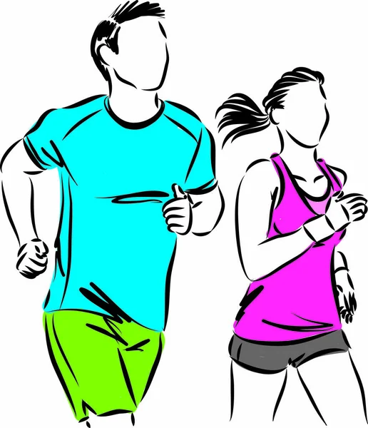 Couple Man Woman Jogging Vector Illustration — Stock Vector