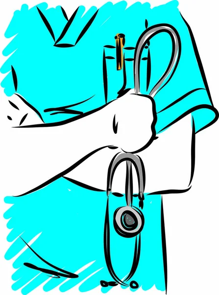 Doctor Colgando Estetoscopio Vector Ilustración — Vector de stock