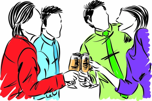 Grupo Amigos Teniendo Fiesta Con Bebidas Vector Ilustración — Vector de stock