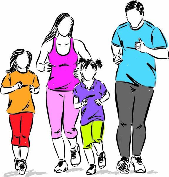 Happy Family Running Gether Vector Illustration — Vetor de Stock