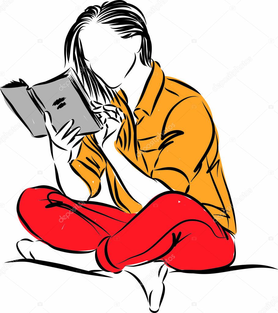 woman reading book vector illustration