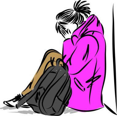 Hüzünlü genç kız sırt çantasıyla VECTOR BÜYÜK BÖLGESİ