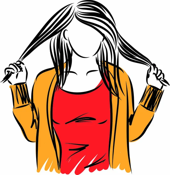 Jolie Femme Tirant Des Cheveux Vecteur Illustration — Image vectorielle