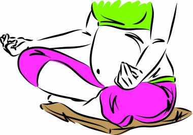 Hamile kadın meditasyon vektör illüstrasyonuna yaklaşıyor.