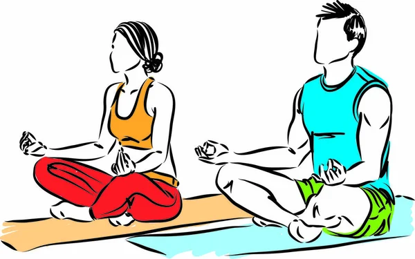 Mann Und Frau Meditationshaltung Vektor Illustration — Stockvektor