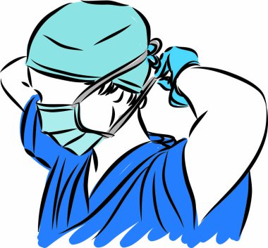 doktor tıbbi konsepti maske vektör çizimini sıkılaştırıyor