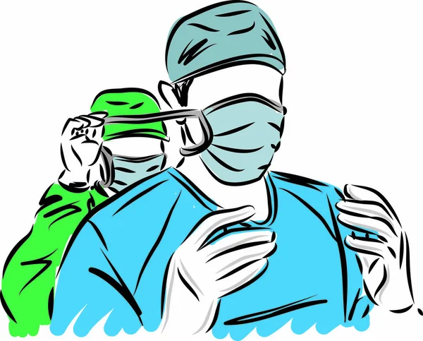 Médicos Con Máscaras Ayudan Ilustración Del Vector Apretado — Vector de stock