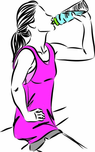 Femme Fitness Assoiffée Boire Bouteille Eau Vecteur Illustration — Image vectorielle