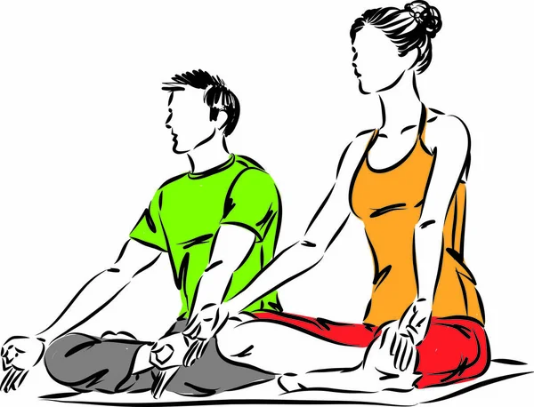 Mann Und Frau Yoga Haltung Entspannung Paar Vektor Illustration — Stockvektor