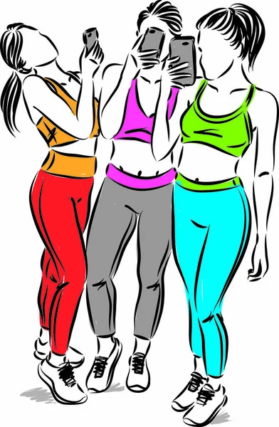 Fitness Mujeres Tomando Imágenes Vector Ilustración — Archivo Imágenes Vectoriales
