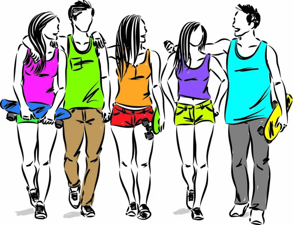 Groupe Adolescents Amuser Ensemble Illustration Vectorielle — Image vectorielle