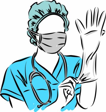 Doktor tıbbi konsept vektör illüstrasyonuna eldiven takıyor