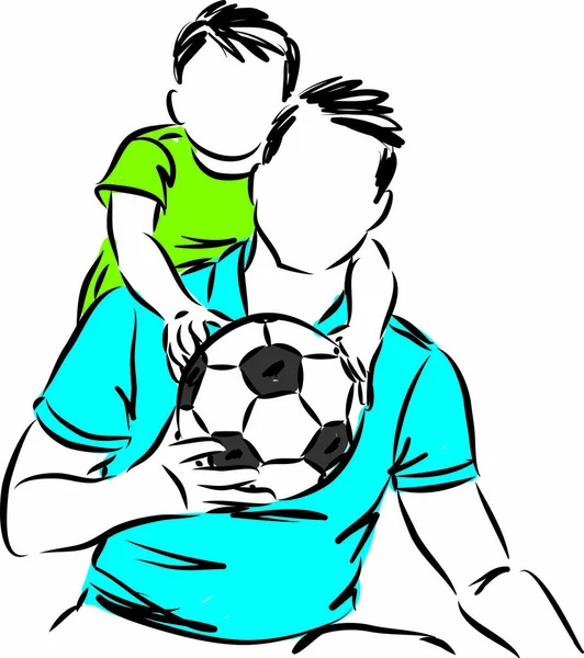 サッカーボールで遊ぶ父と息子のイラスト — ストックベクタ