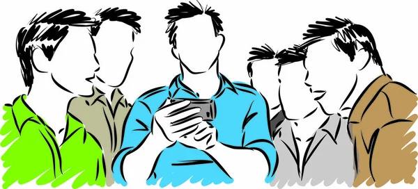 Hommes Ensemble Regardant Illustration Vectorielle Téléphone Portable — Image vectorielle