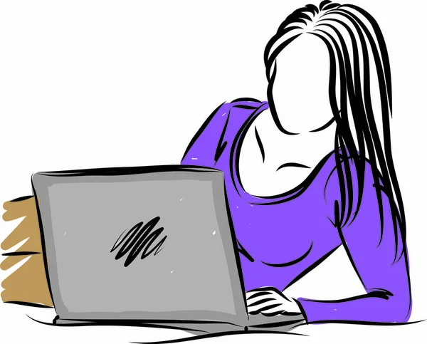 Vrouw Met Laptop Noteboek Vector Illustratie — Stockvector