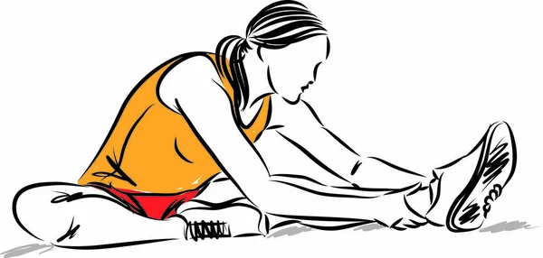 Fitness Mujer Joven Estiramiento Vector Ilustración — Vector de stock