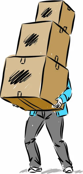 Man Dengan Tiga Boxes Berat Moving Concept Vector Ilustrasi - Stok Vektor