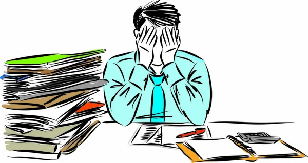 Zestresowany Człowiek Dużo Papieru Pracy Wektor Ilustracji — Wektor stockowy