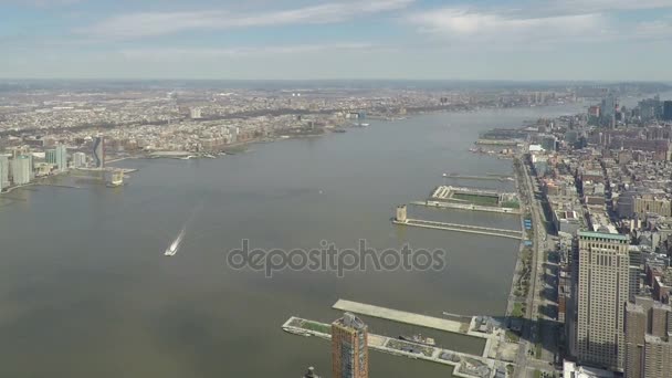 New York panoramautsikt från One World Trade Center Observatory. — Stockvideo