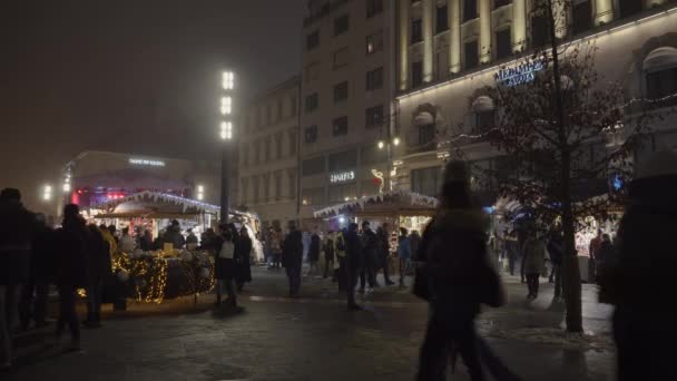 Budapest Ungheria Dicembre 2019 Mercatino Natale Con Folla Piazza Vorosmarty — Video Stock