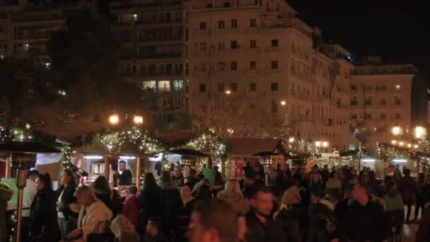 Thessaloniki Grekland December 2019 Julpynt Aristotelous Torg Nattutsikt Över Festliga — Stockvideo